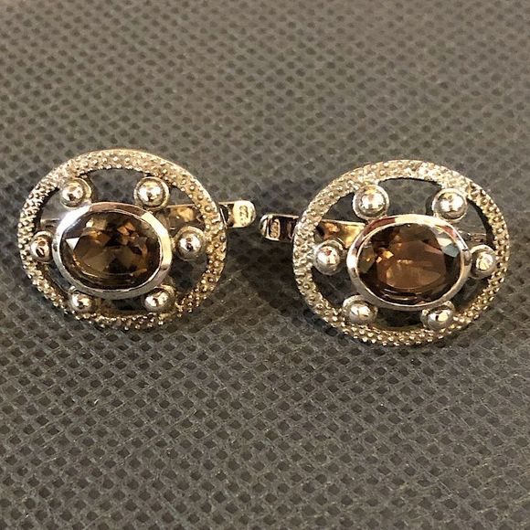 Smokey Topaz Sterling Silver Faceted Filigree Accent Oval Earrings - Picture 9 of 16